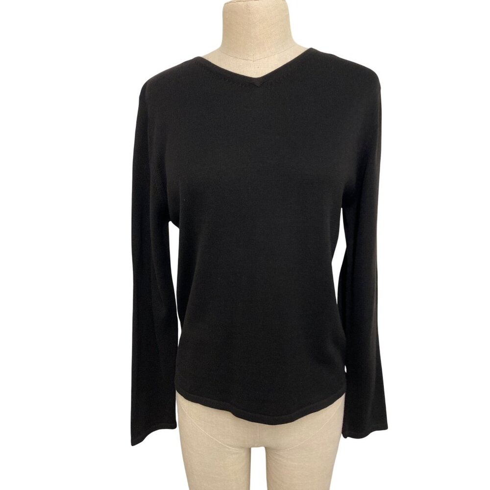 Vintage Pierre Cardin Black V-Neck Sweater Medium Acrylic Cotton Long Sleeve